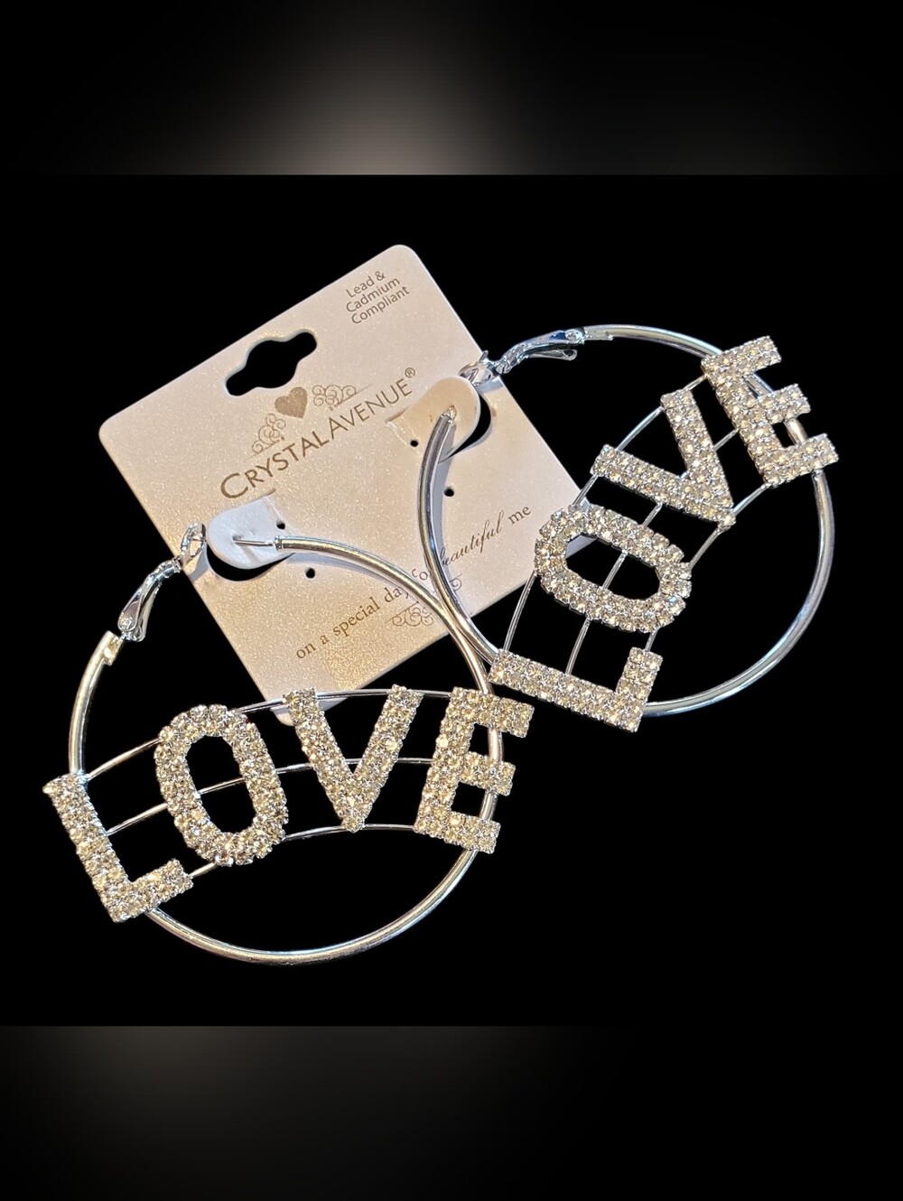 LOVE Hoops with Rhinestones - Silver Tone